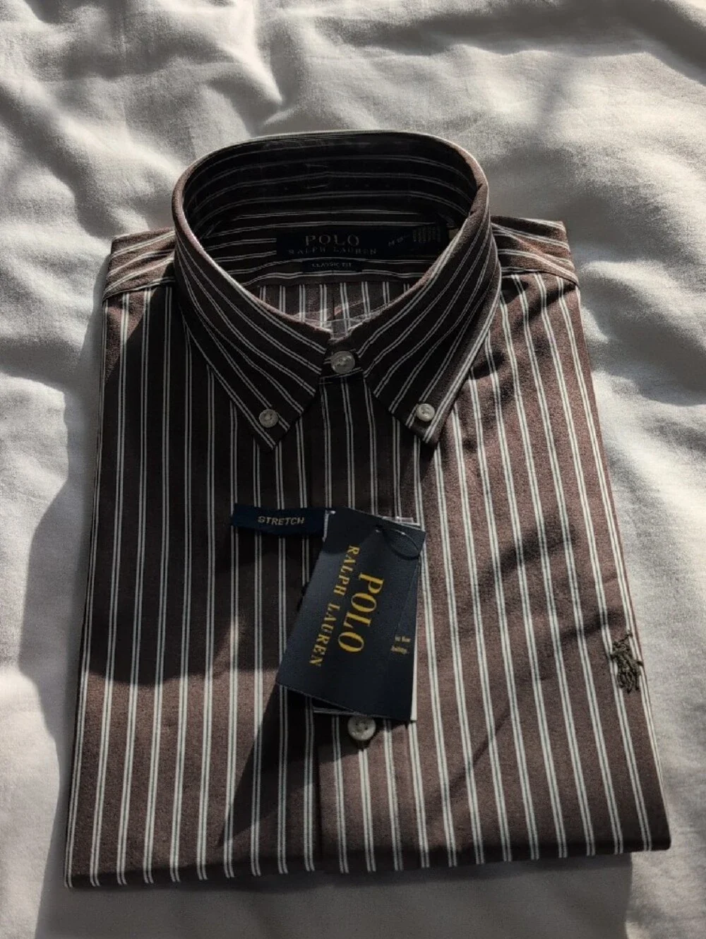Polo by Ralph Lauren Brown and White Striped Dress Shirt